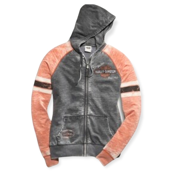 Harley-Davidson Tops - Harley Davidson Women's Hoodie Genuine Oil Can Burnout Zip Sweatshirt Medium